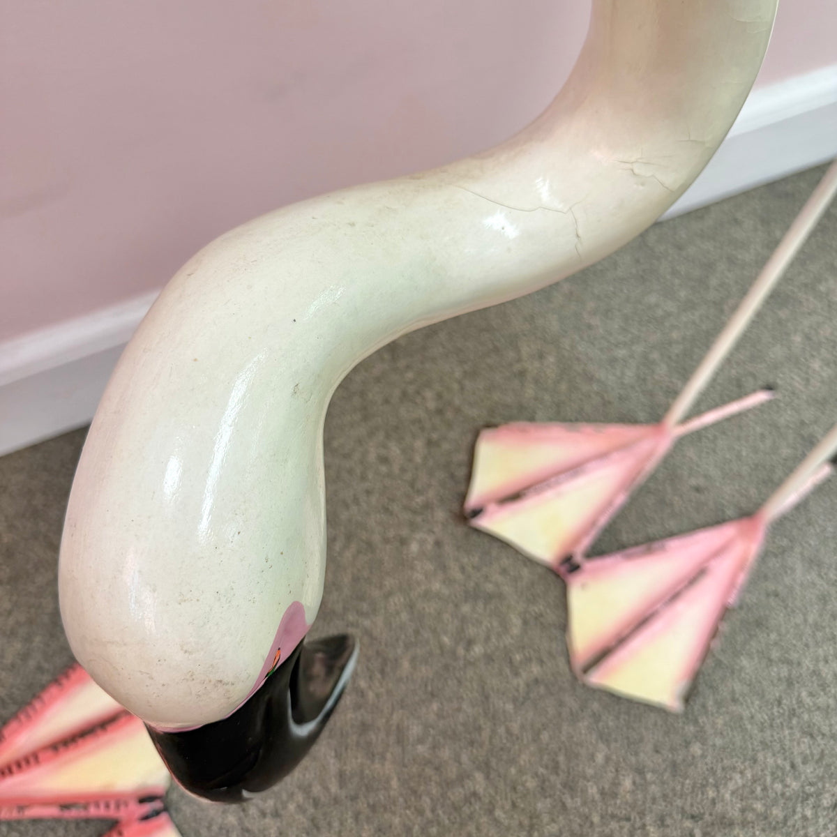 Pair of Extra Large Vintage Mexican Papier- Mache Flamingo Statues
