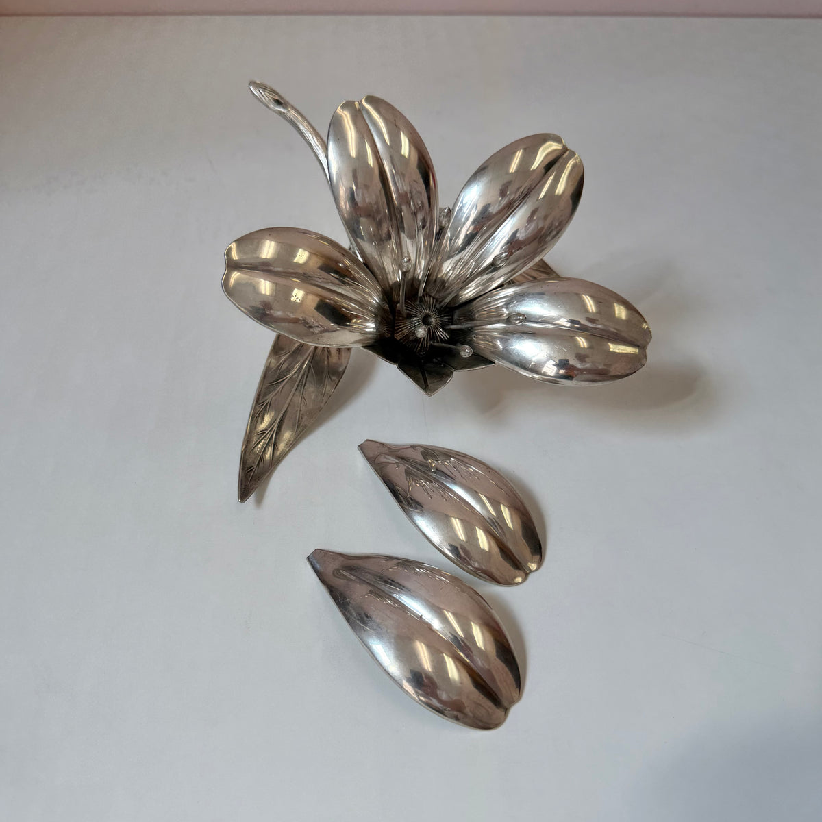 Vintage Silver-Plated Flower with Individual Petal Ashtray/Dishes by PLAME Spain