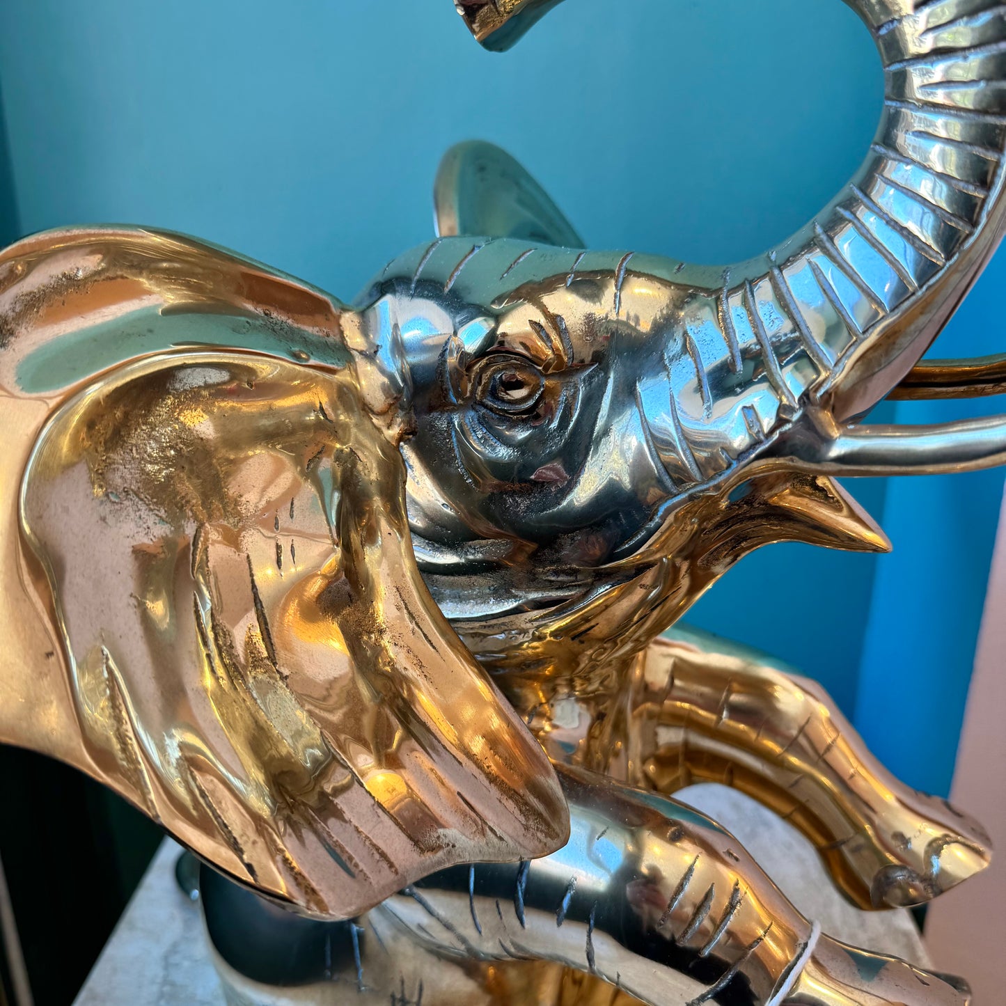 Vintage Extra Large Brass Seated Elephant