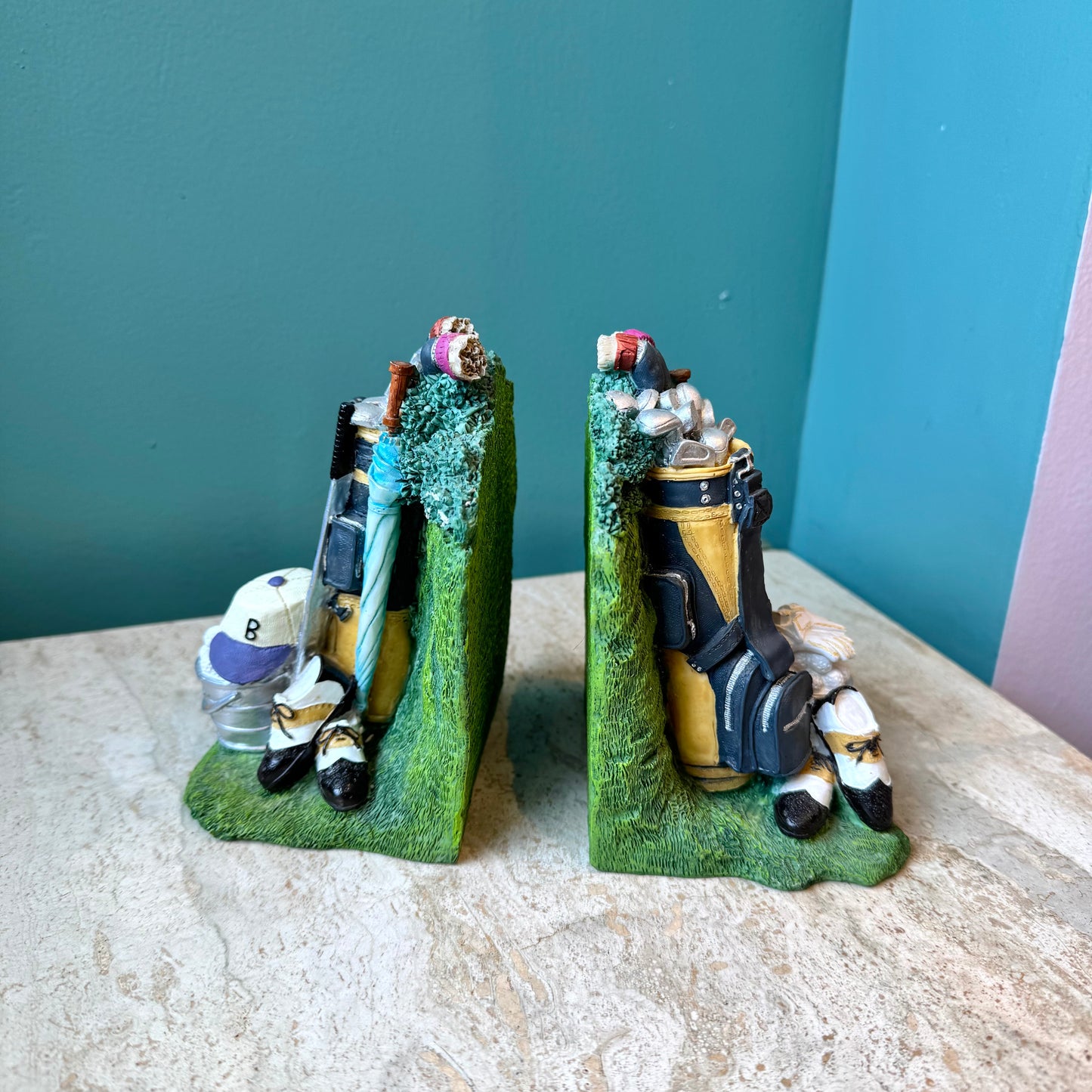 Vintage Resin Golf Club Scene Bookends