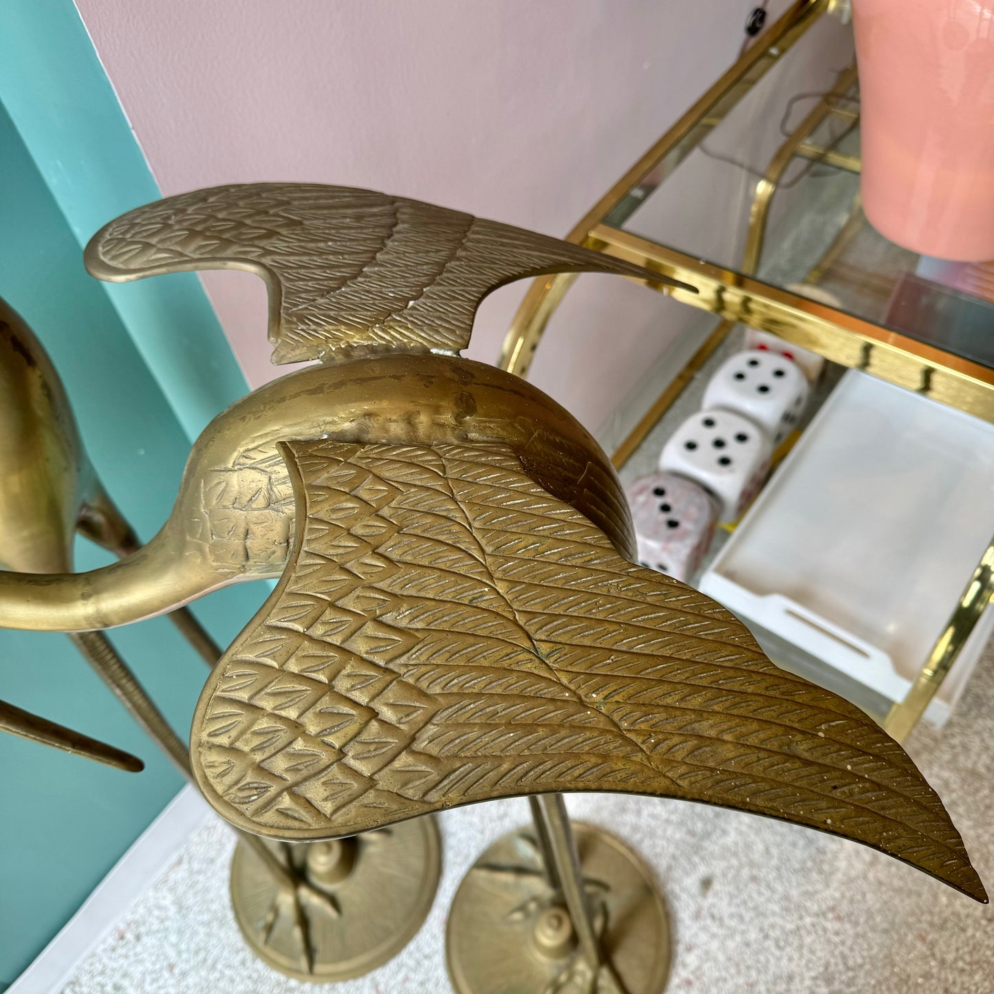 Pair of Extra Large Vintage Brass Crane Birds