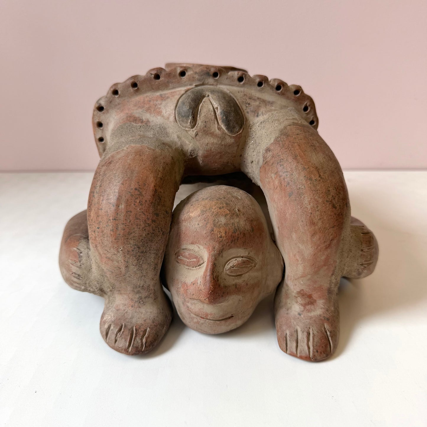 Vintage Mid-Century Mayan-Style Terracotta 'Acrobat' Pottery Vase