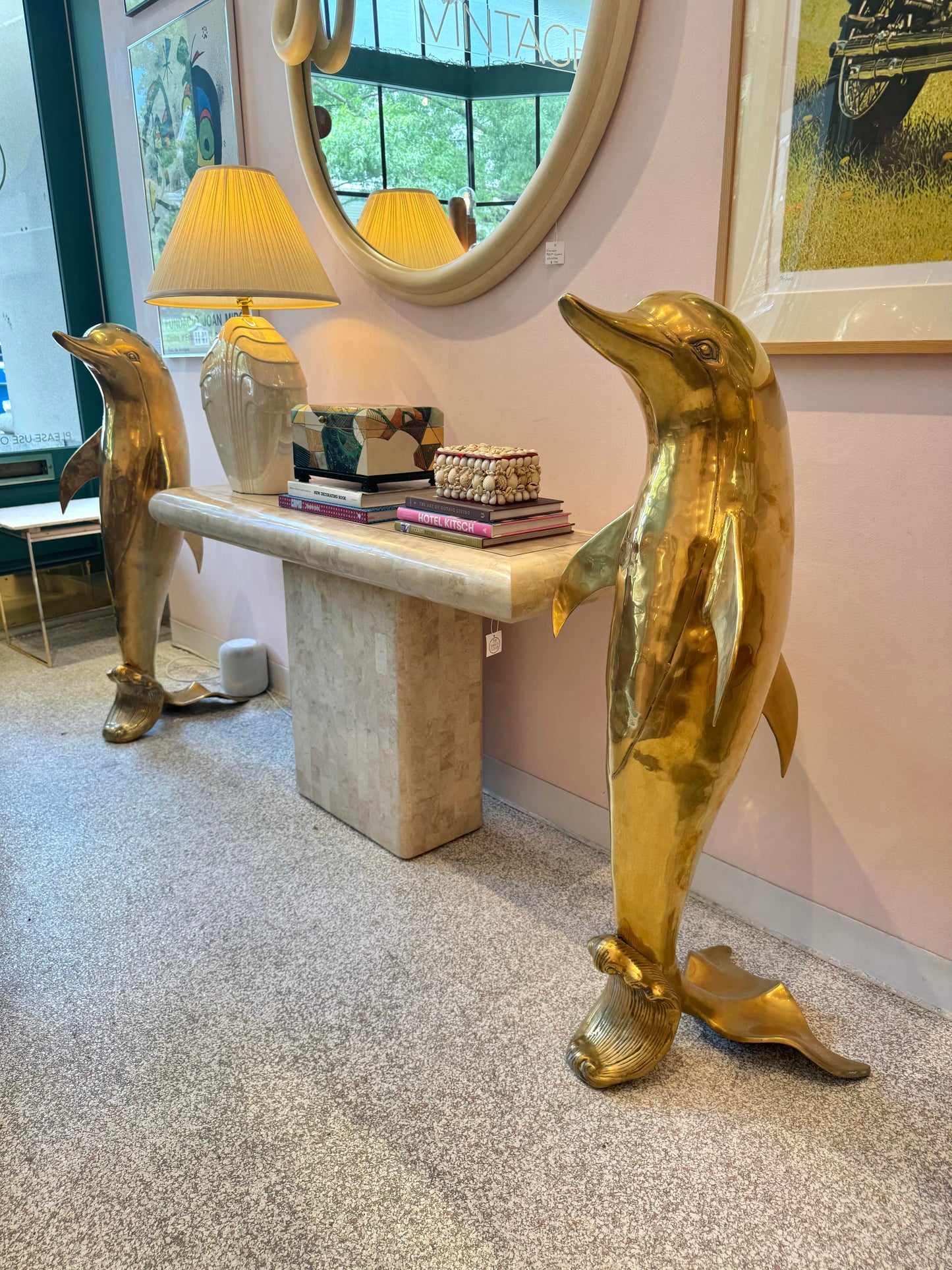 Extra Large Vintage Brass Dolphin Statue