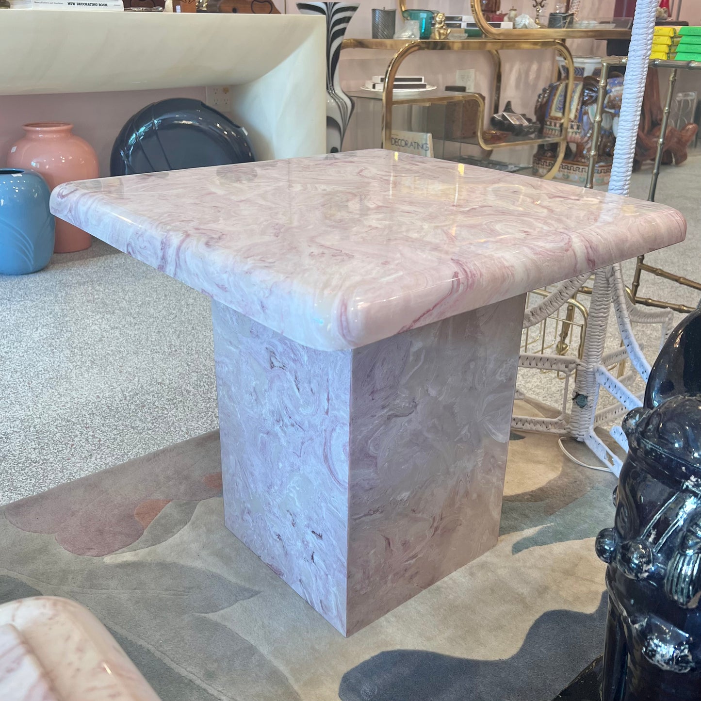 Vintage Square Pink Marble Resin Side Table