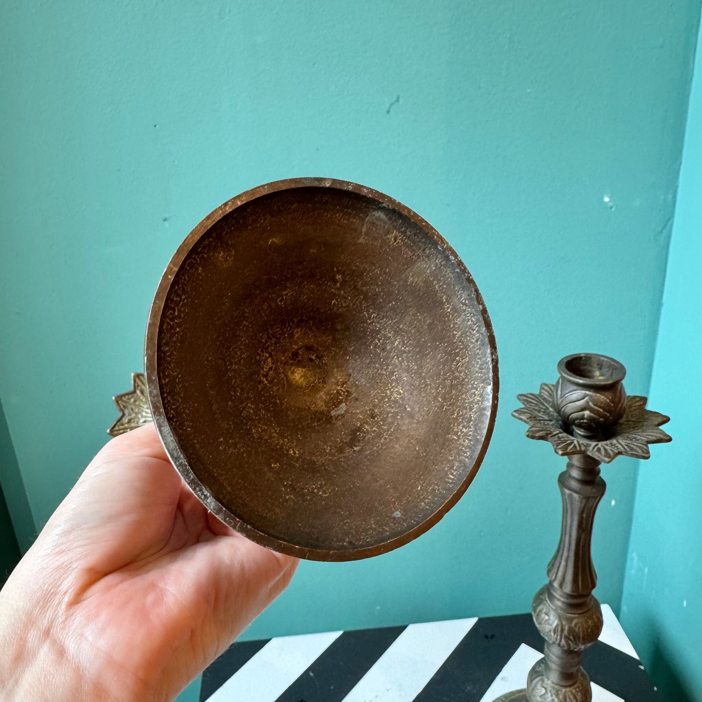 Vintage Pair Ornate Brass Candle Holders