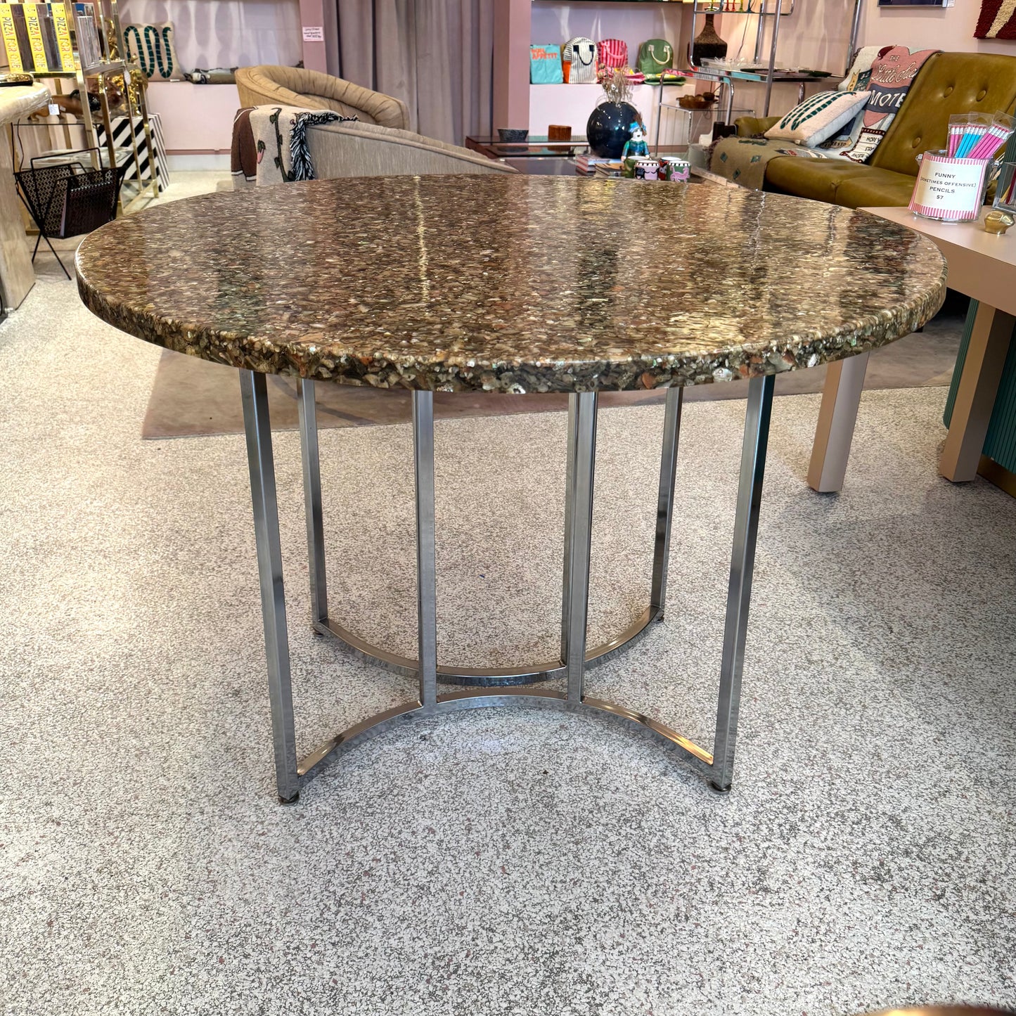 Vintage Abalone Shell Resin and Chrome Circular Dining Table