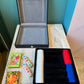Vintage Black Faux Leather Poker Playing Card Box Set