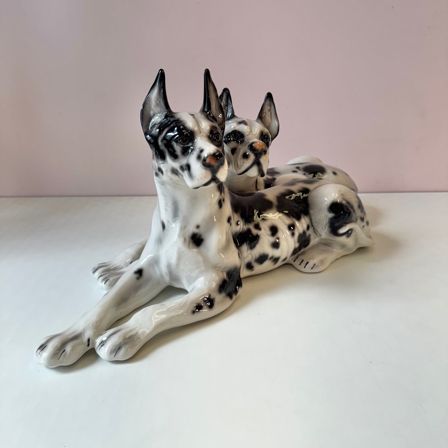 Vintage Porcelain Great Danes Resting Sculpture by Giovanni Ronzan