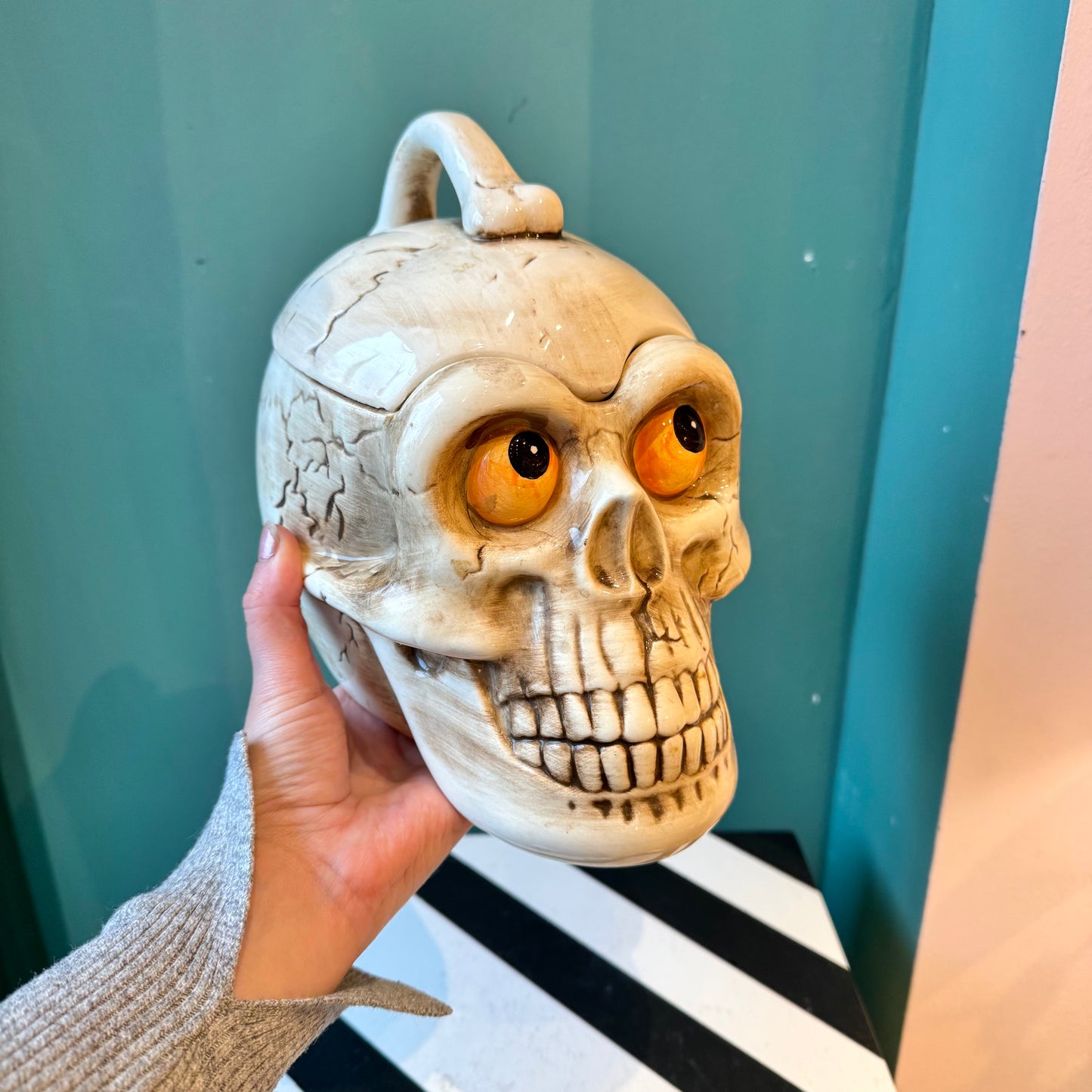 Vintage Ceramic Skull Cookie Jar by Enesco