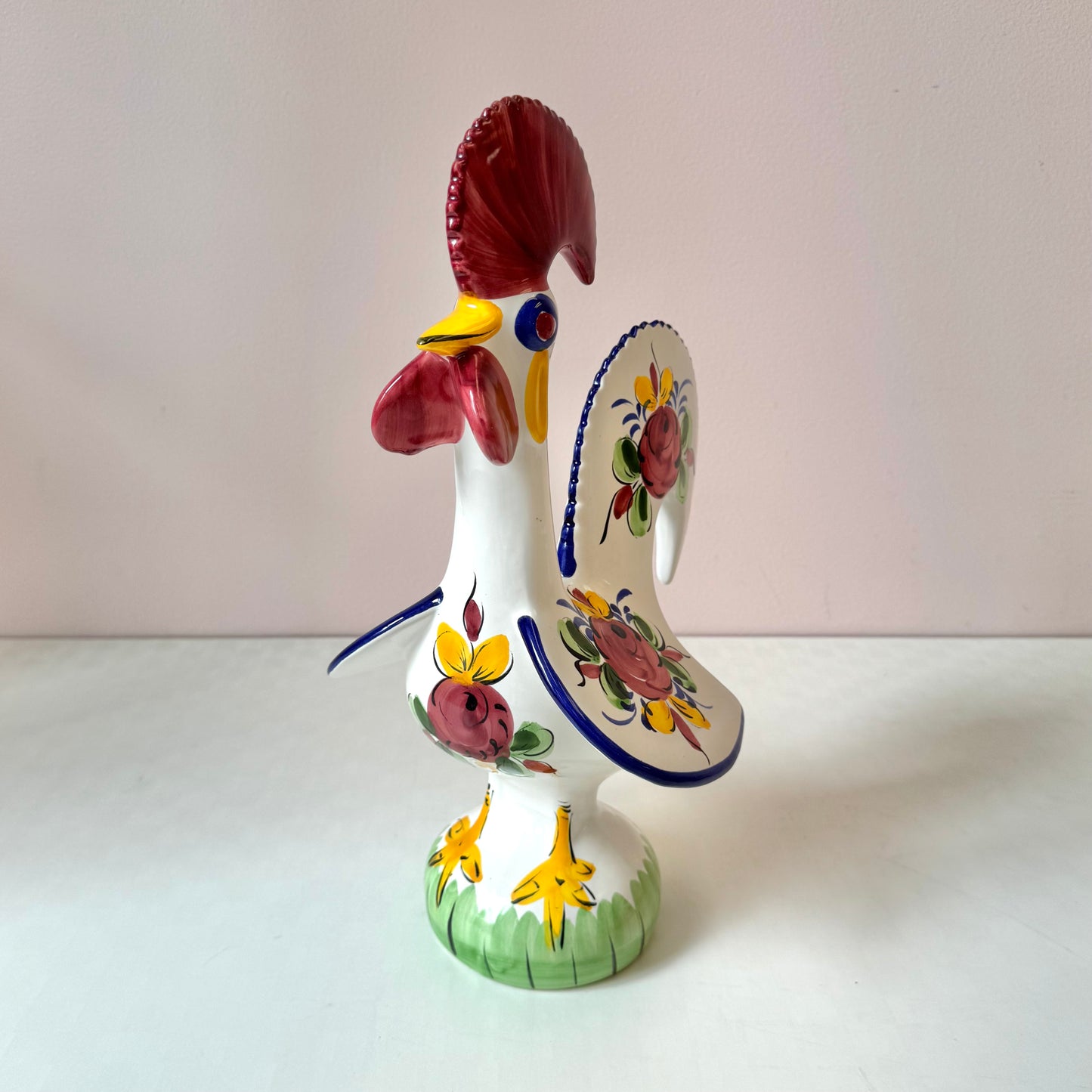 Vintage Portuguese Lucky Rooster Hand Painted Ceramic Figure