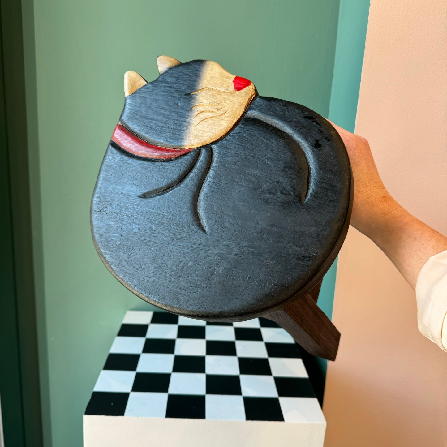 Sleeping Black Cat Step Stool