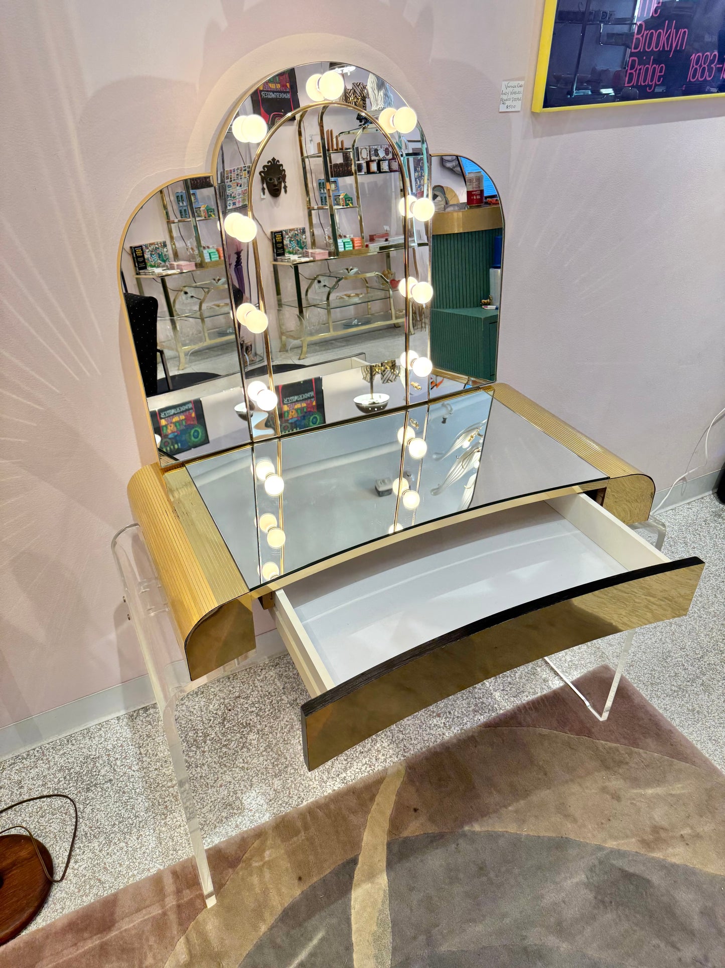 1980's Light Up Lucite Vanity and Stool by Hill Manufacturing