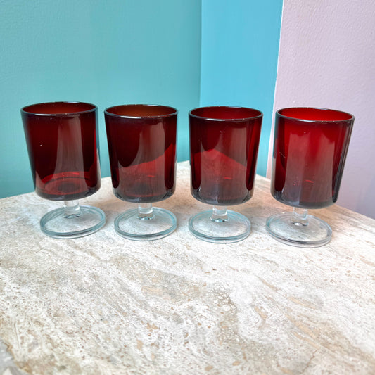 Vintage Set of 4 Luminarc France Ruby Red Glasses
