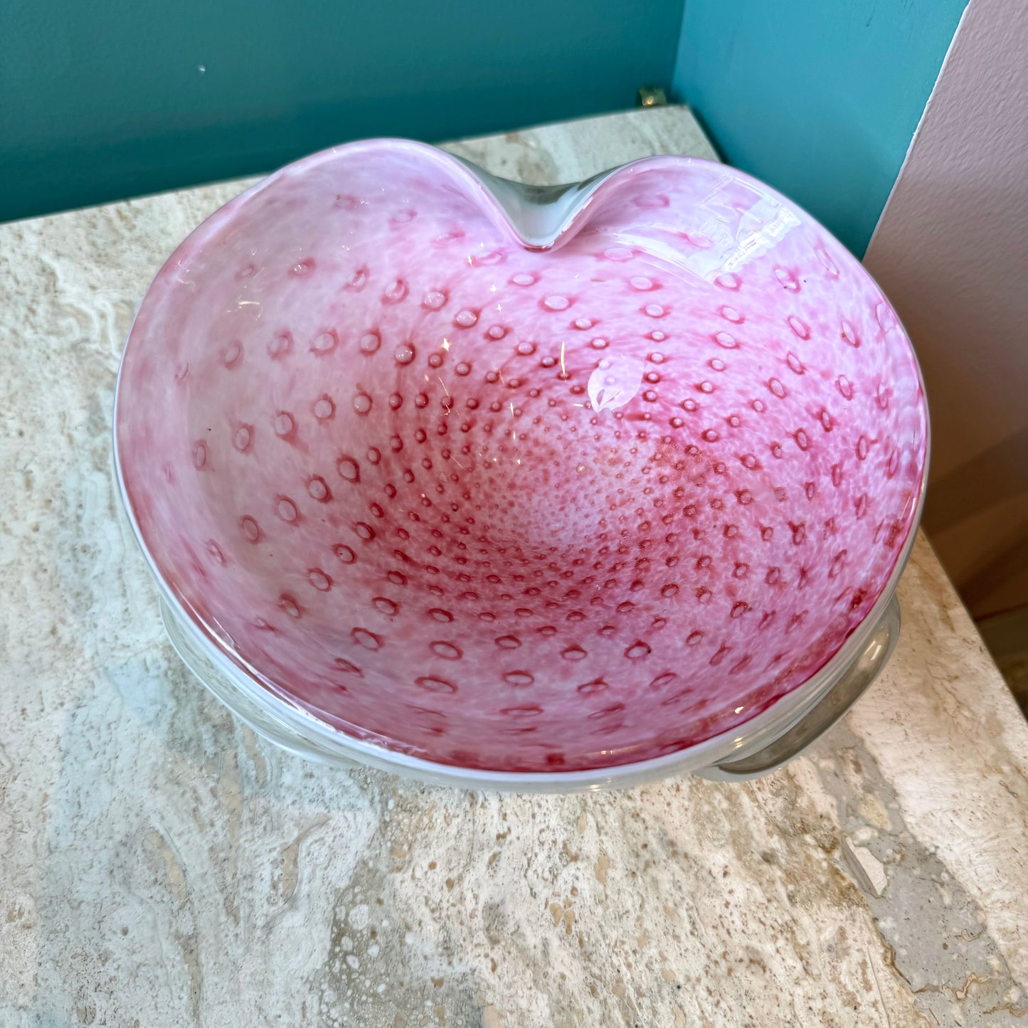 Vintage Pink Bullicante Cased Glass Bowl