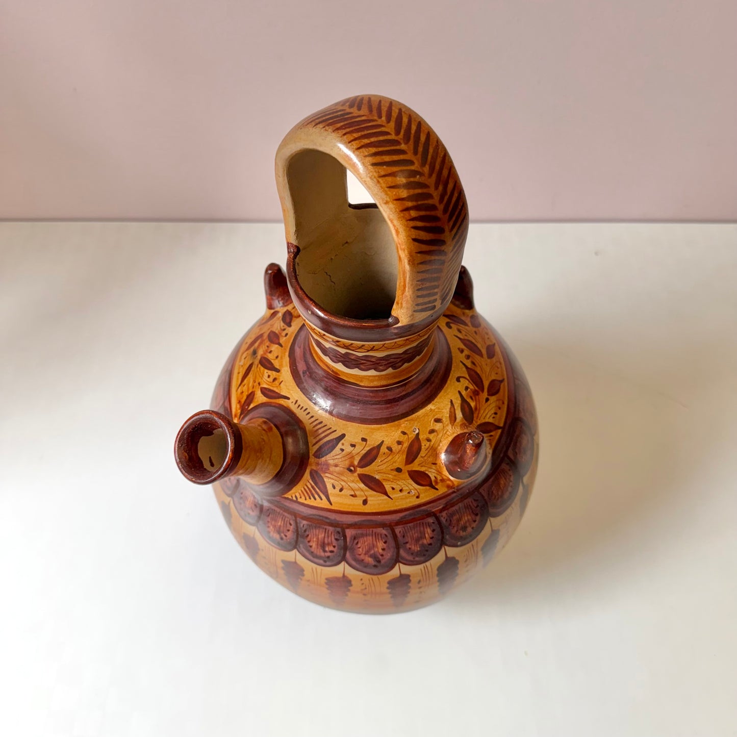 Vintage Handcrafted Mexican Tonala Clay Pottery Water Jug