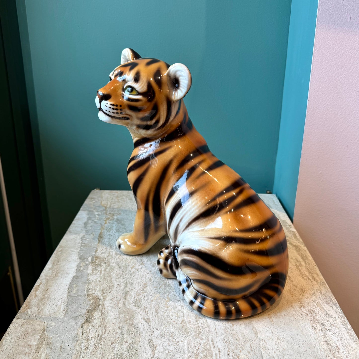 Vintage Italian Porcelain Tiger Cub Statue