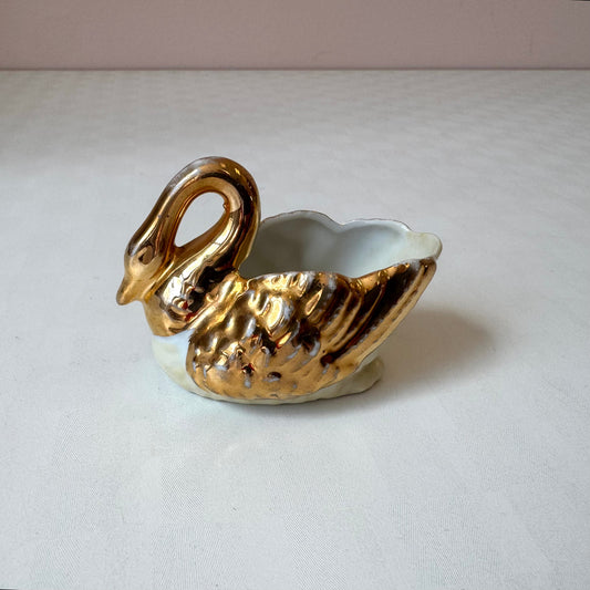 Vintage Gold Ceramic Swan Ring Holder