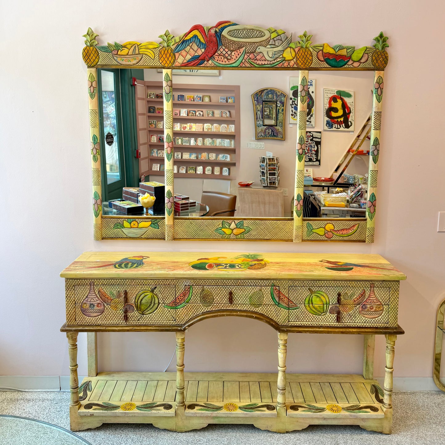 Vintage Hand Crafted Mexican Console and Mirror Set by Diseños Caaesa