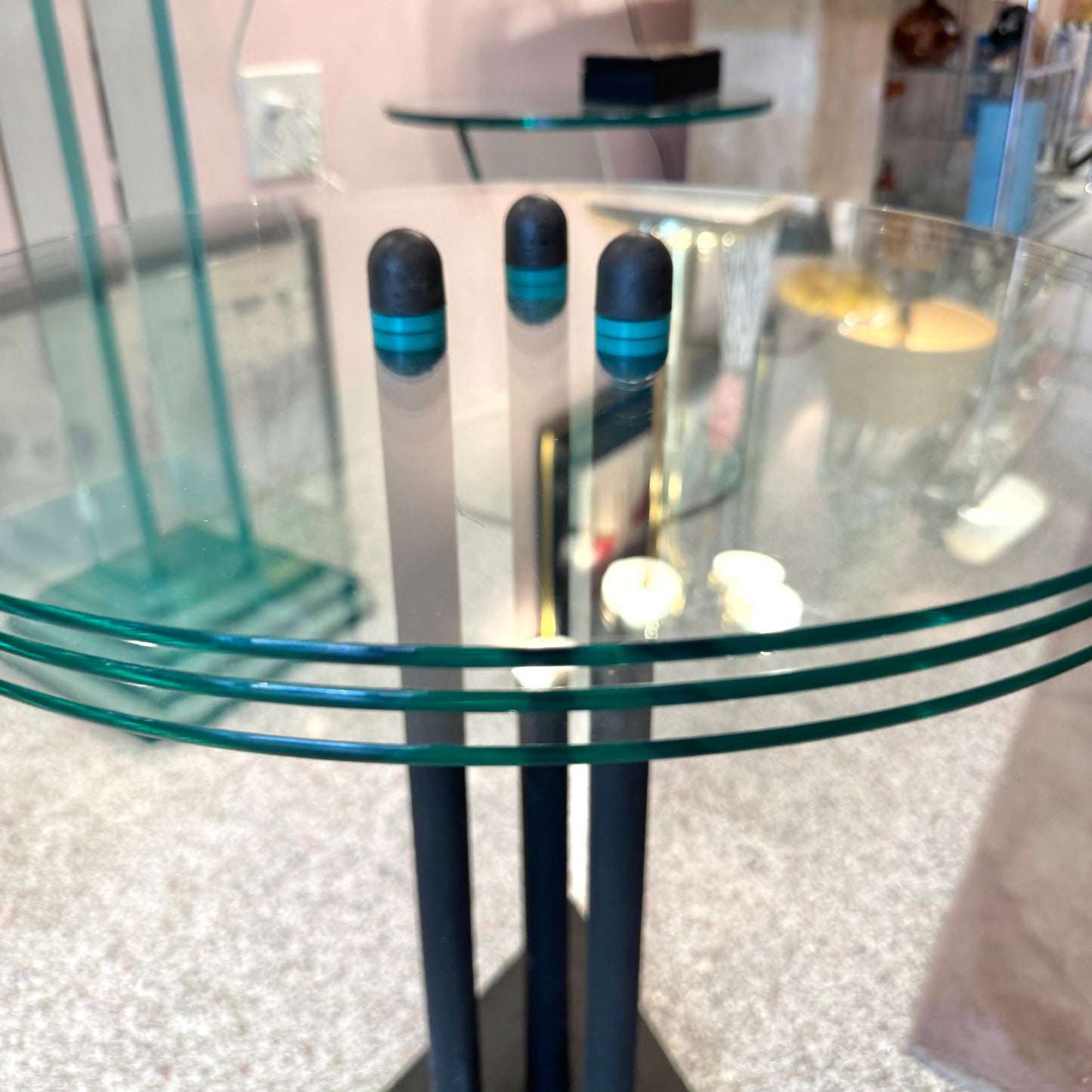 Vintage Postmodern Glass Side Table with Triangular Base by Becker Designs