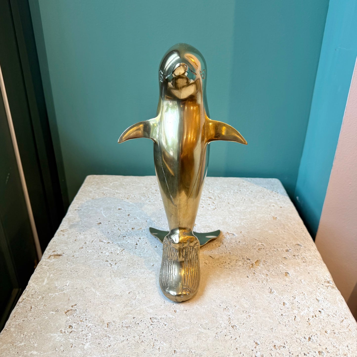 Vintage Brass Dolphin Statue