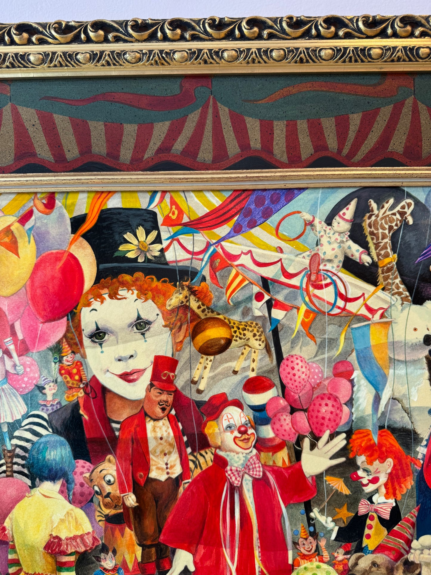 Vintage Original Framed "The Summer Circus" 1988 Acrylic on Board Painting by Phyllis Londraville