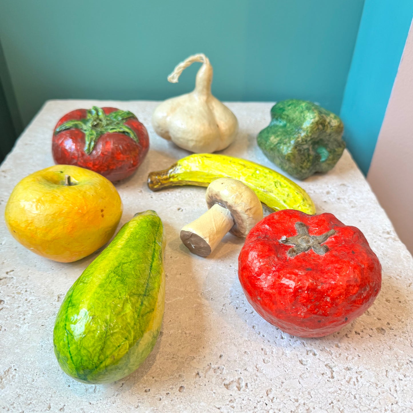 Set of 8 Vintage Mexican Folk Art Paper Mache Fruit & Vegetables