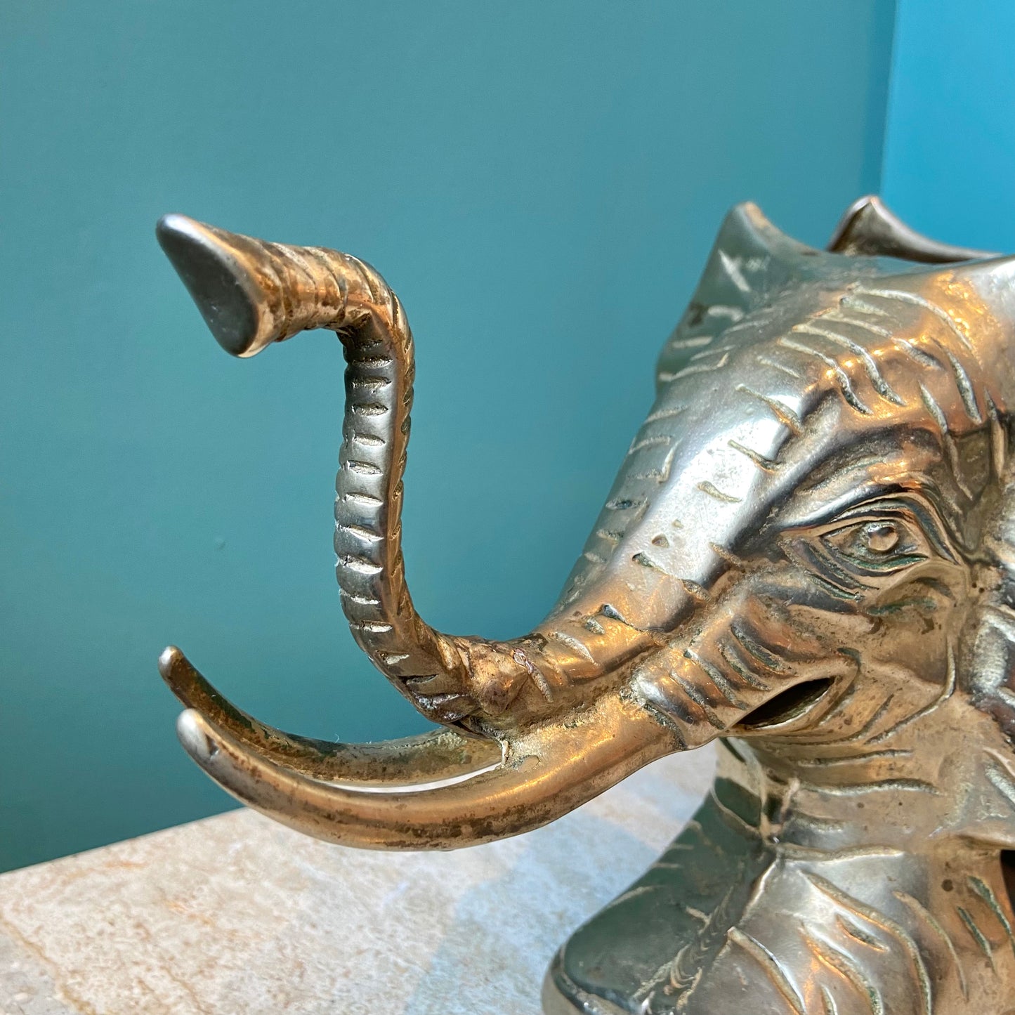 Pair of Solid Brass Elephant Head Bookends