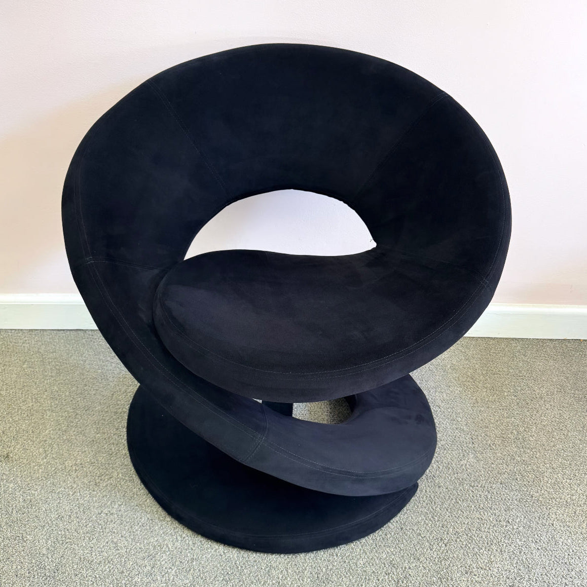 Vintage Spiral Ribbon Chair in Black Suede Attributed to Jaymar