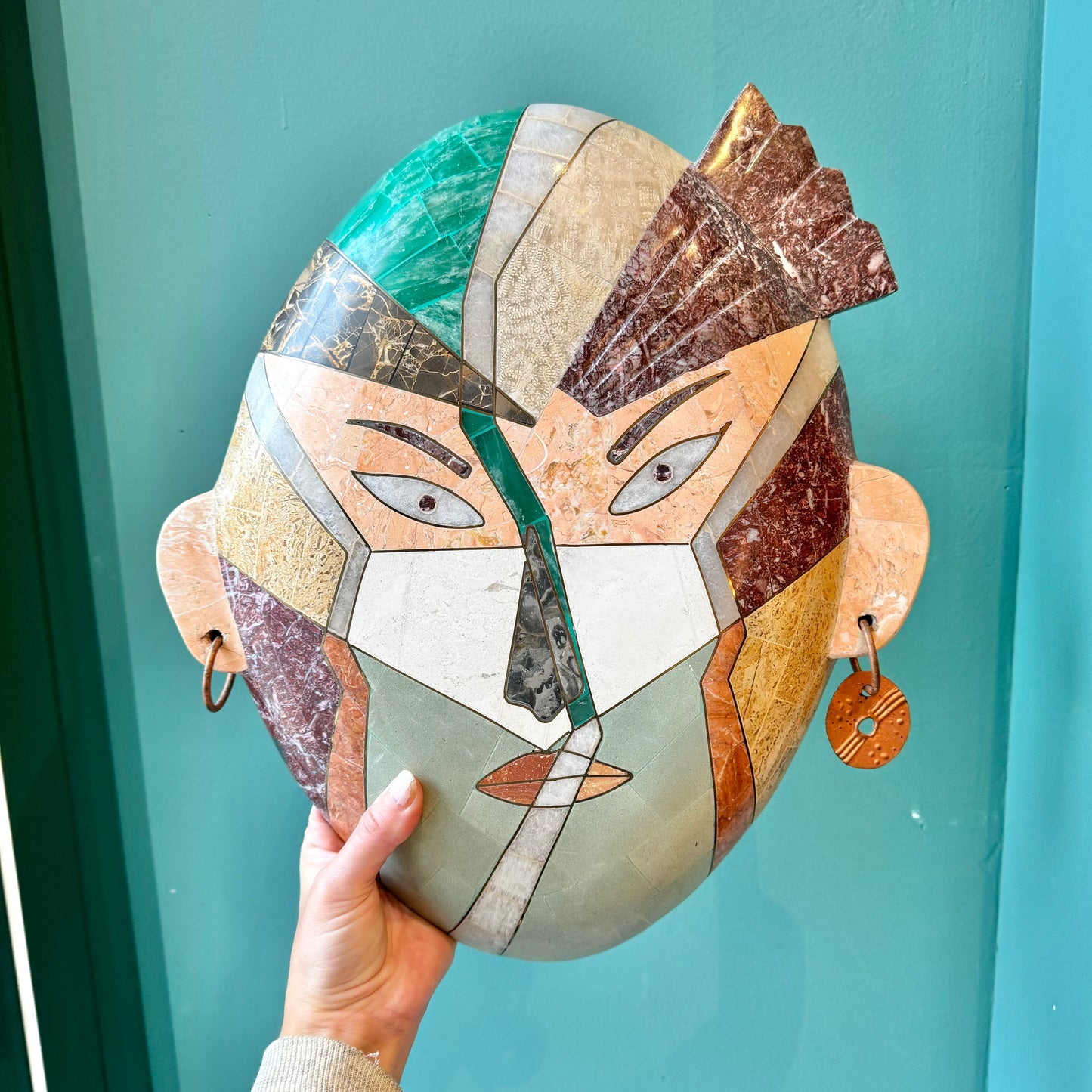 Vintage Tessellated Stone Face Mask Sculpture by Joseph De Castro