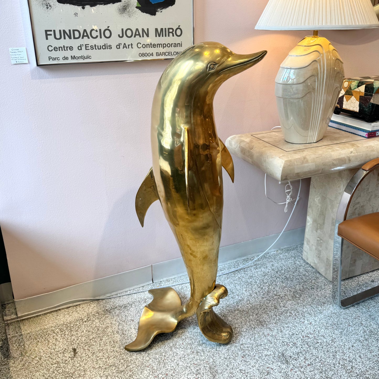 Extra Large Vintage Brass Dolphin Statue