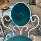 Vintage Small White Iron and Green Velvet Vanity Chair