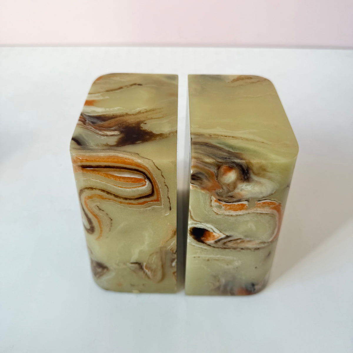 Vintage Faux Green Onyx Bookends
