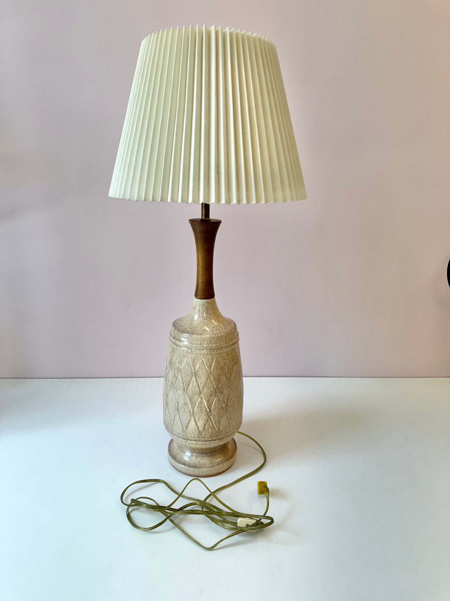 Vintage Mid-Century Ceramic and Walnut Lamp w/shade