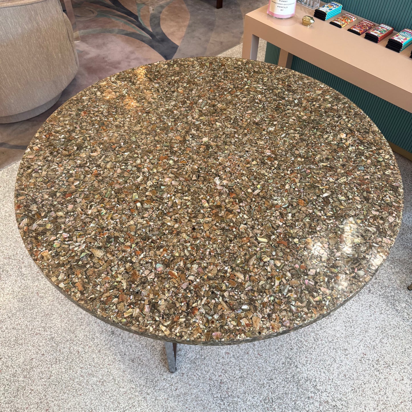 Vintage Abalone Shell Resin and Chrome Circular Dining Table