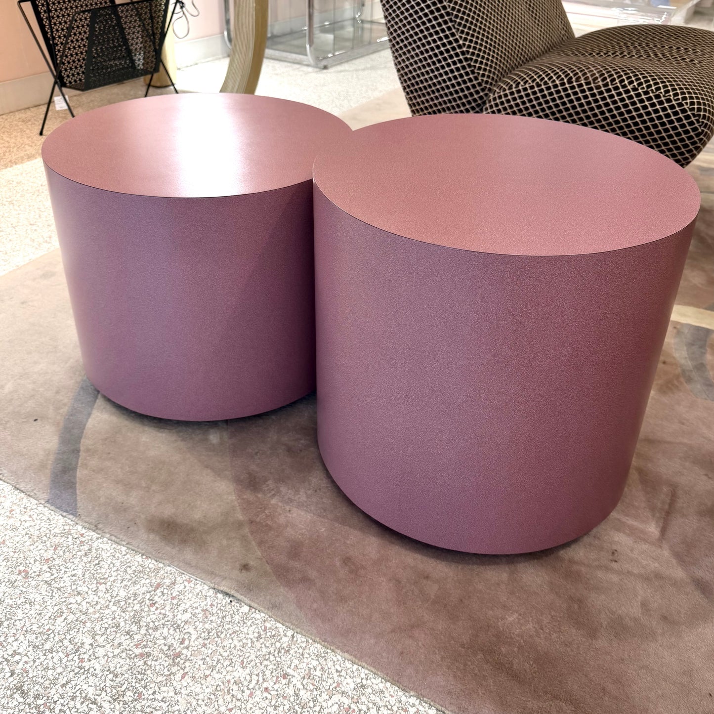 Vintage 1980’s Rolling Mauve Laminate Drum Side Table