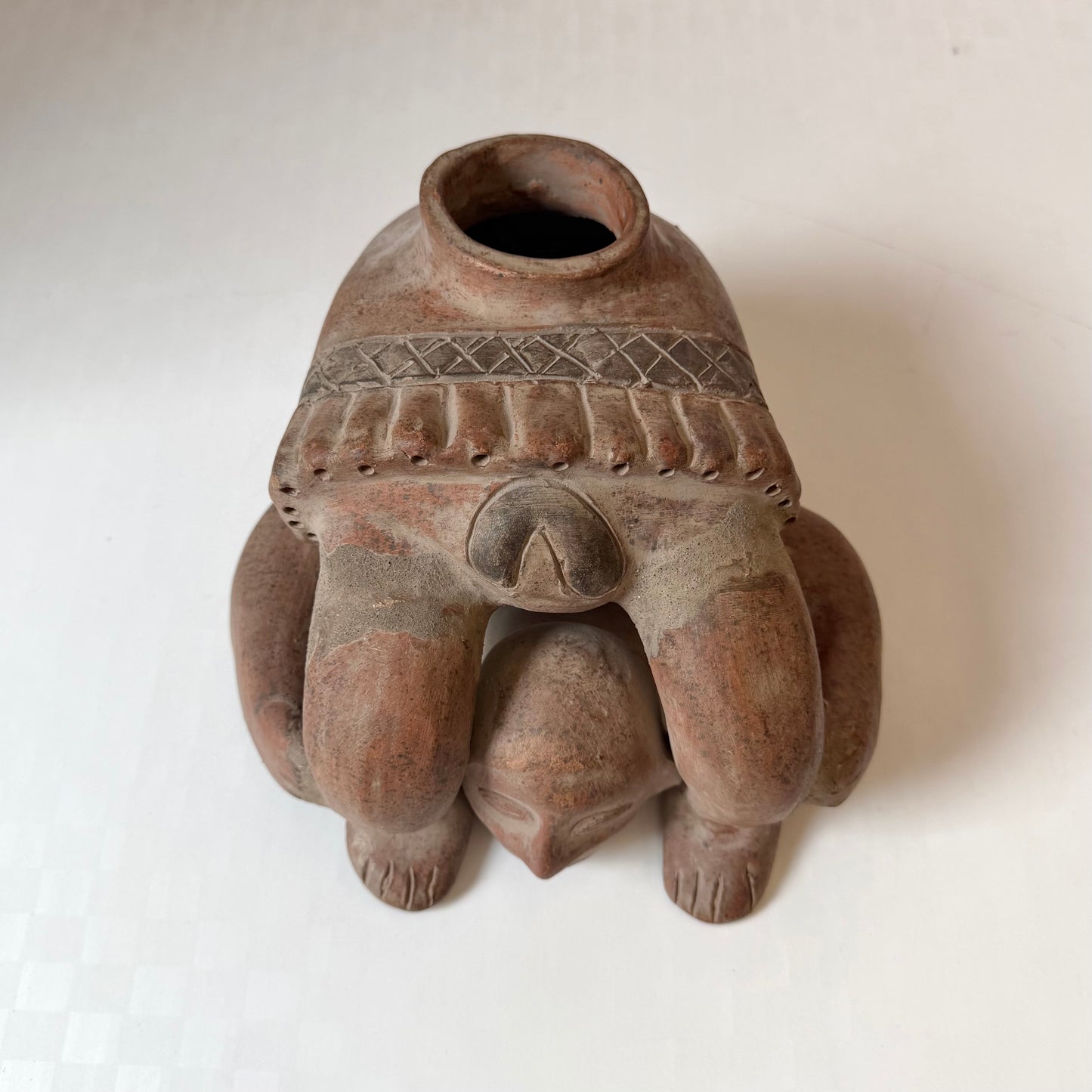 Vintage Mid-Century Mayan-Style Terracotta 'Acrobat' Pottery Vase
