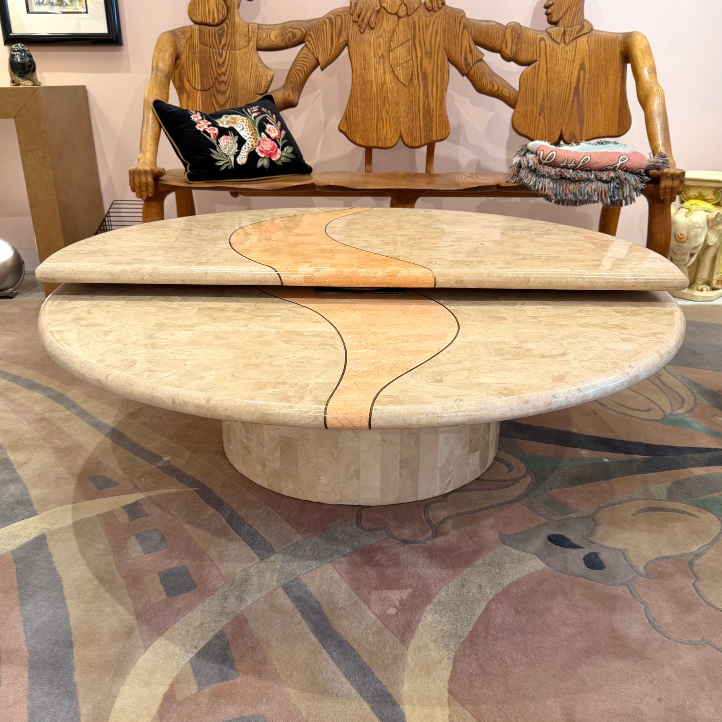 Vintage Tessellated Travertine Swivel Coffee Table by Casa Bique
