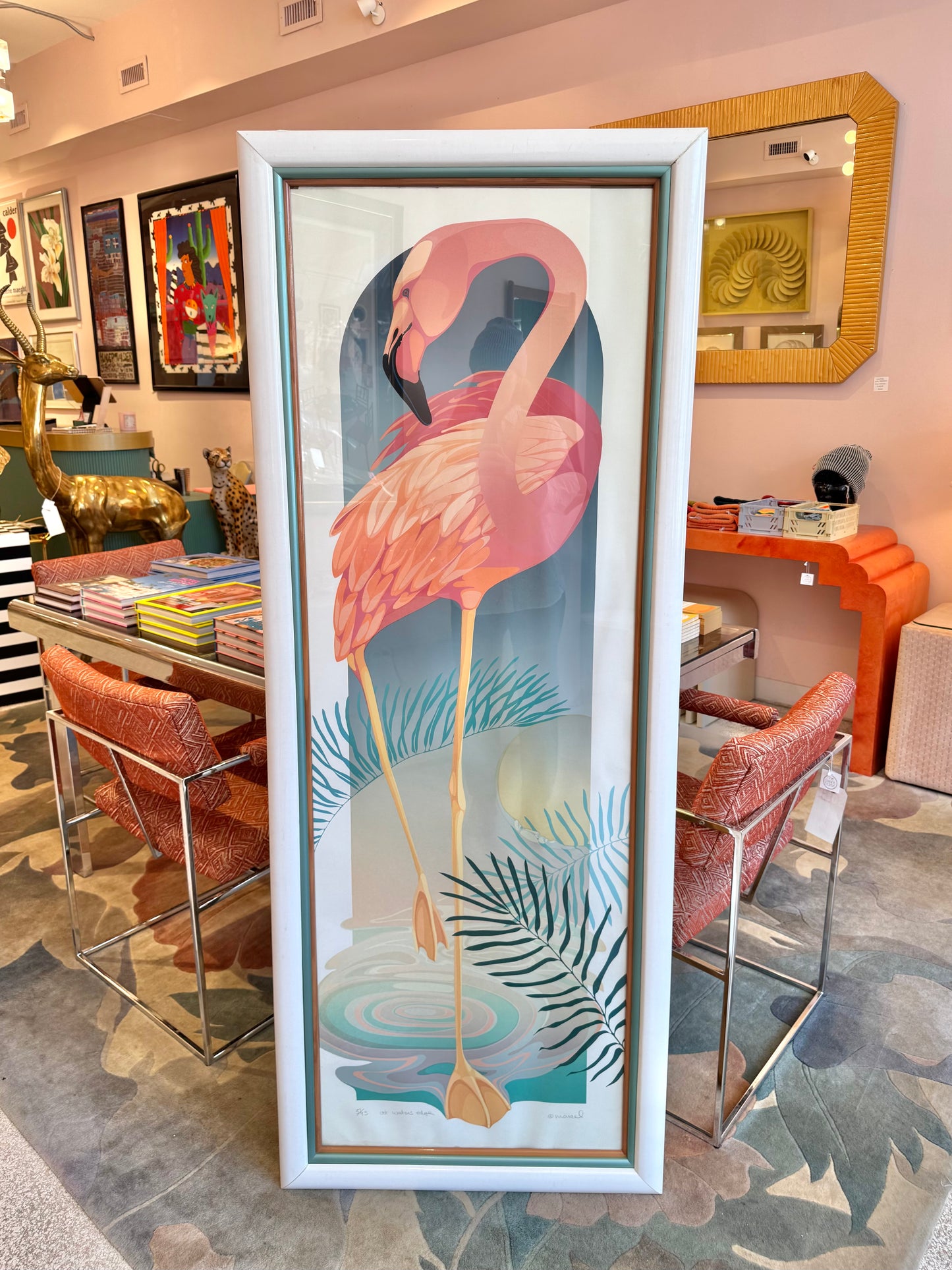 Vintage "At Water's Edge" Flamingo Signed and Numbered Lithograph by Marcel