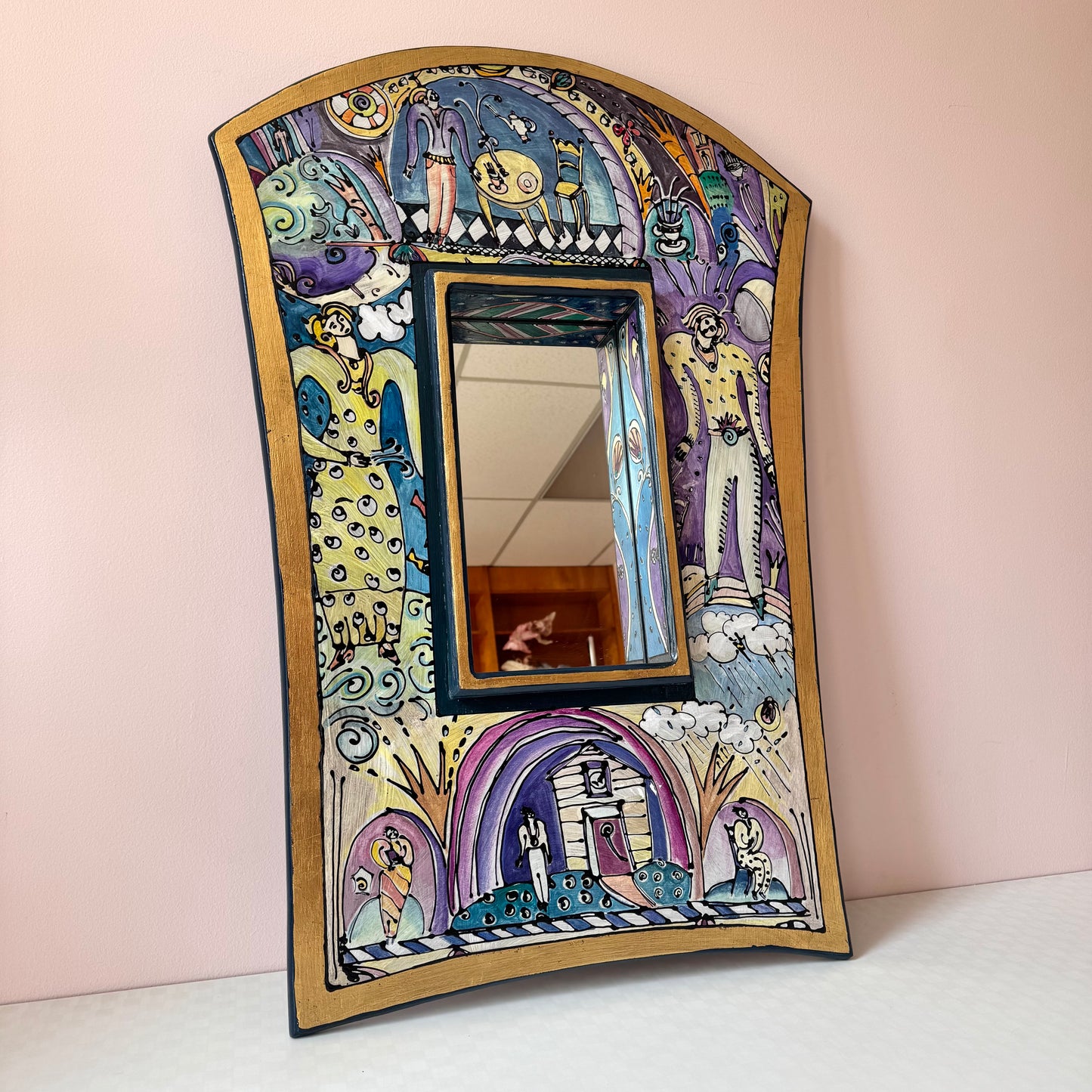 Vintage Hand Painted Whimsical Illustration Art Mirror