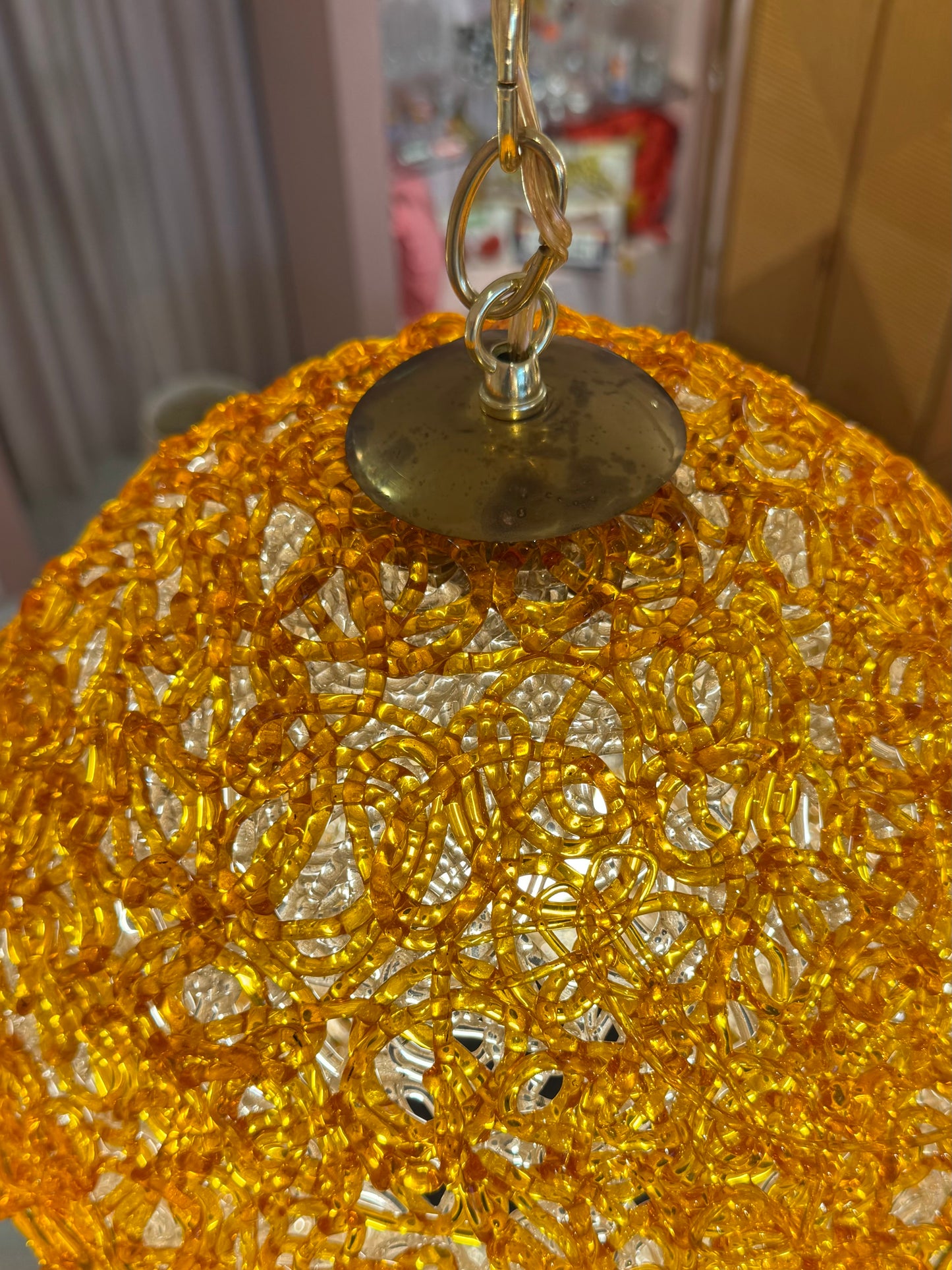 Vintage Orange Acrylic Spun Spaghetti Swag Light