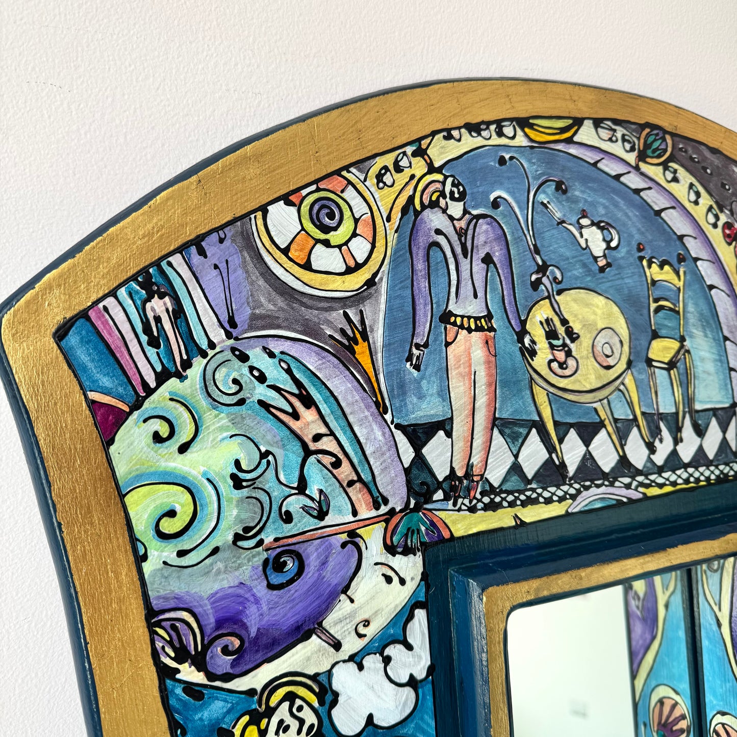 Vintage Hand Painted Whimsical Illustration Art Mirror