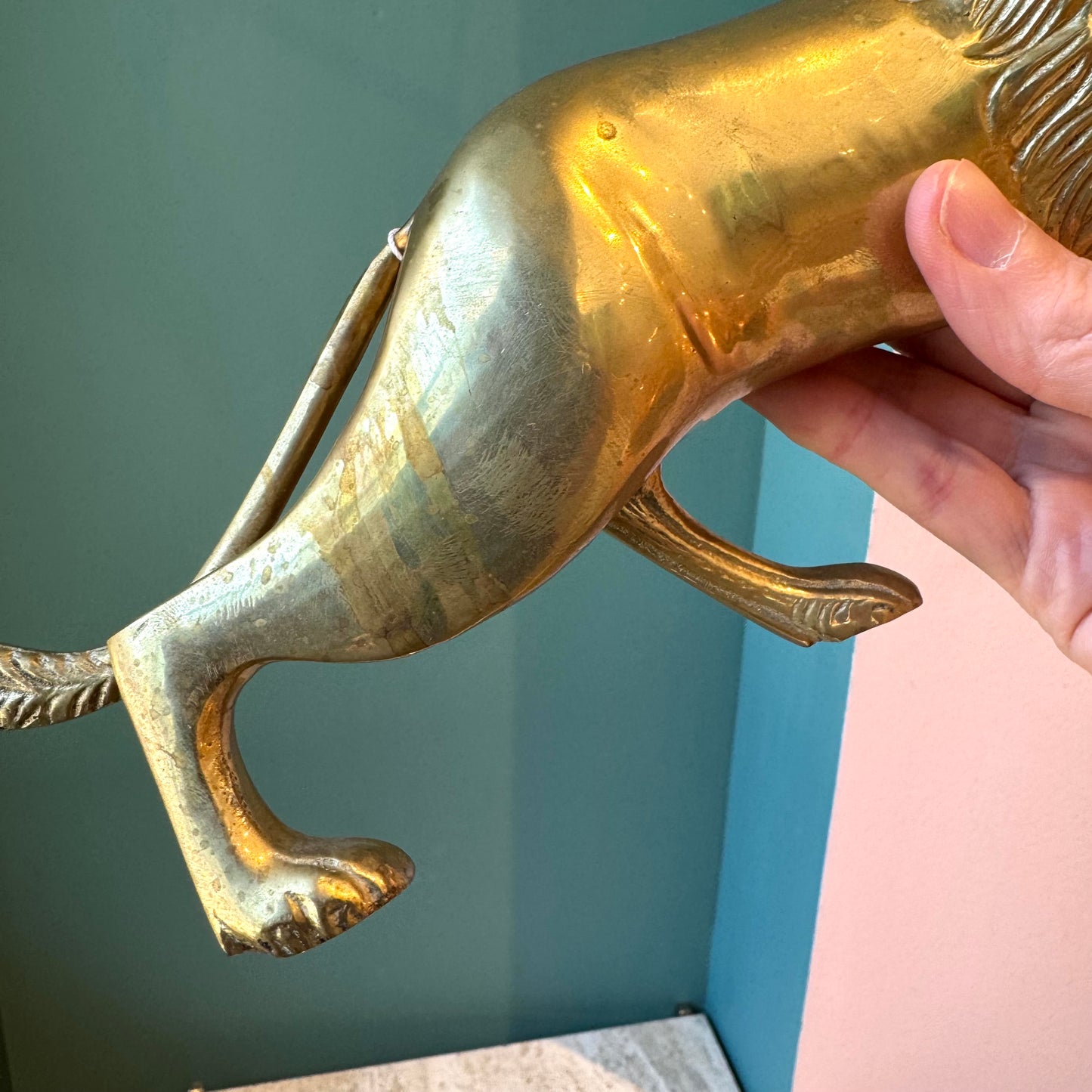 Vintage Brass Lion Statue