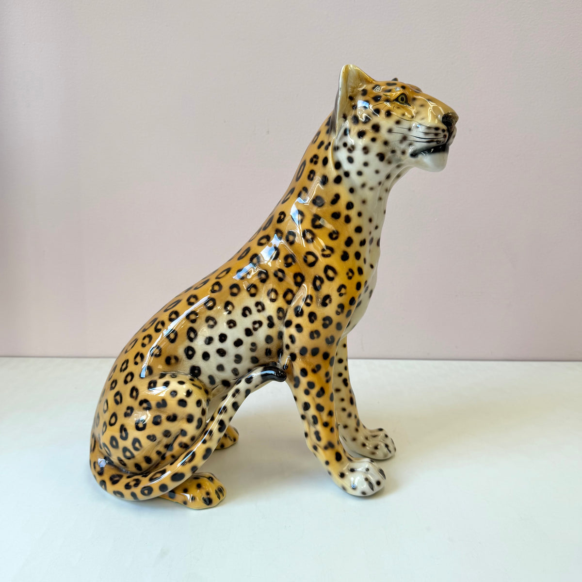 Vintage Mid-Century Italian Ceramic Leopard Statue