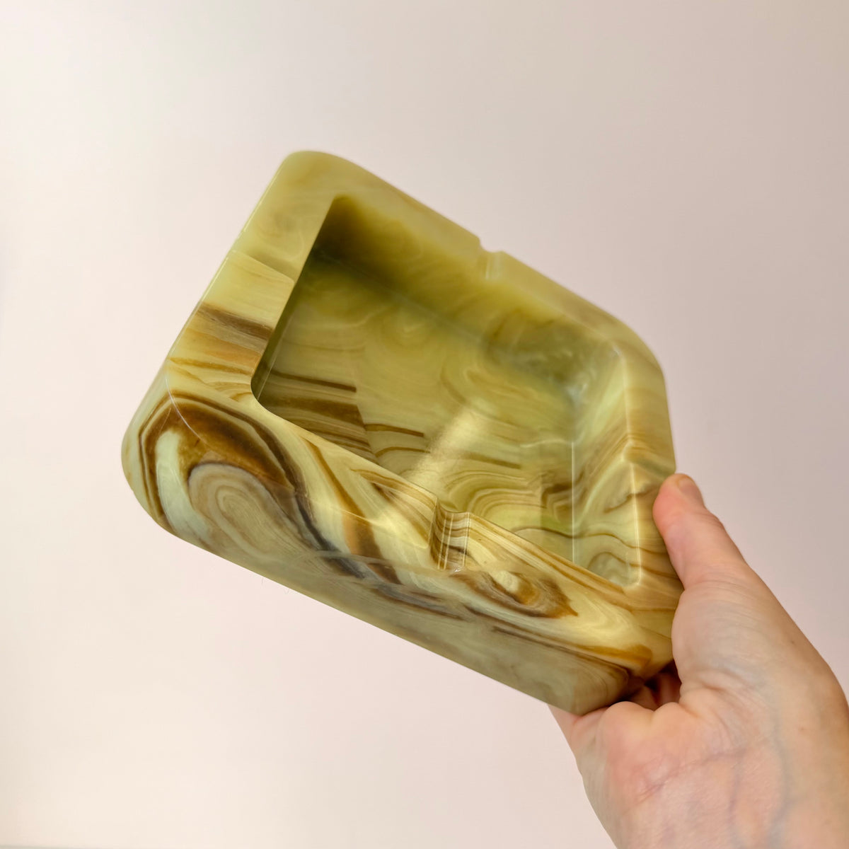 Vintage Chunky Faux Green Onyx Resin Ashtray