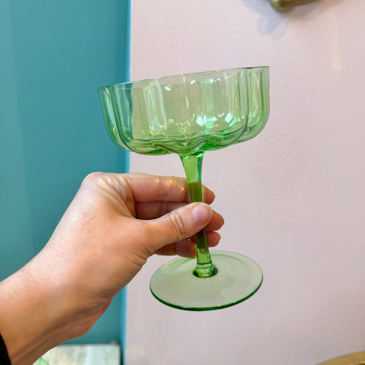 Elegant Flower Champagne & Cocktail Coupes - Green Set of 4