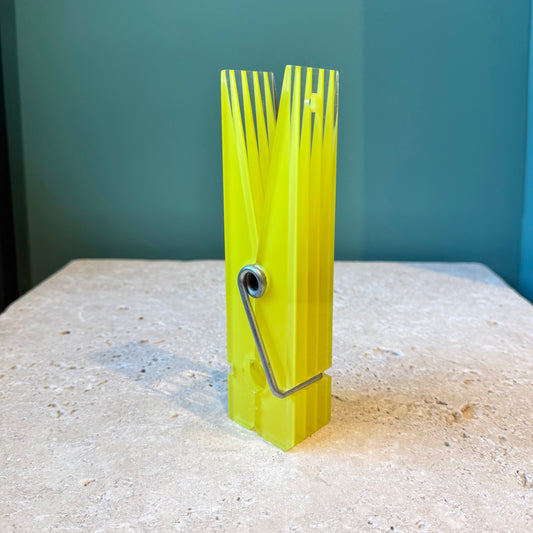 Vintage Mid Century Modern Oversized Bright Yellow Acrylic Clothespin Paperweight