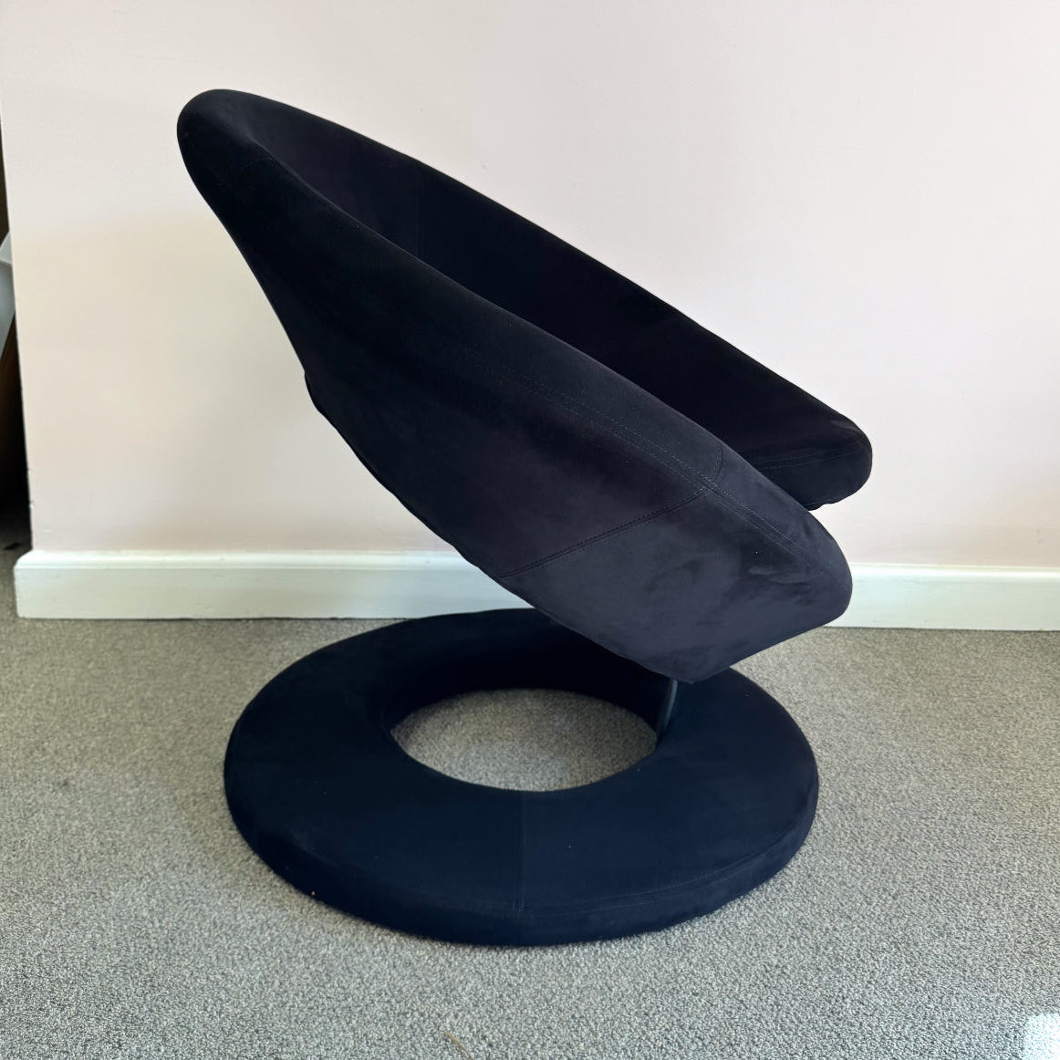 Vintage Spiral Ribbon Chair in Black Suede Attributed to Jaymar