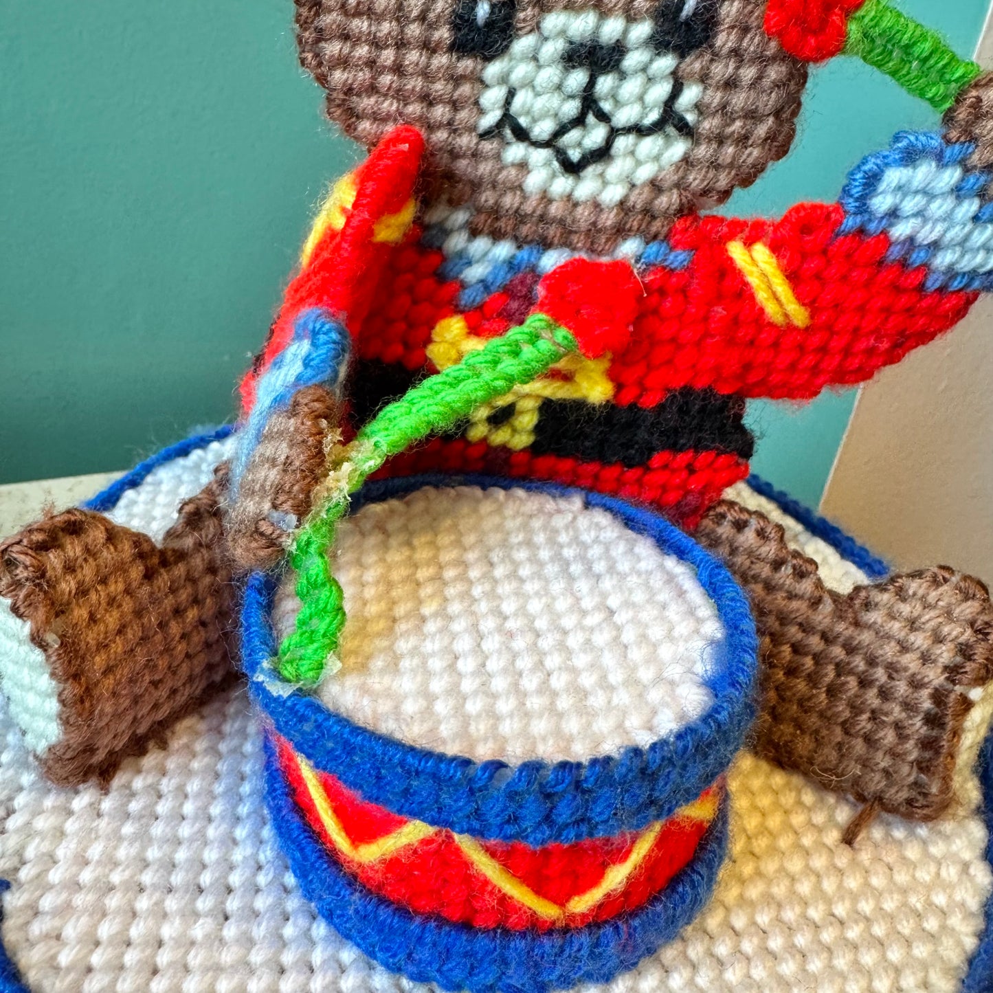 Vintage Crochet Drummer Bear Box