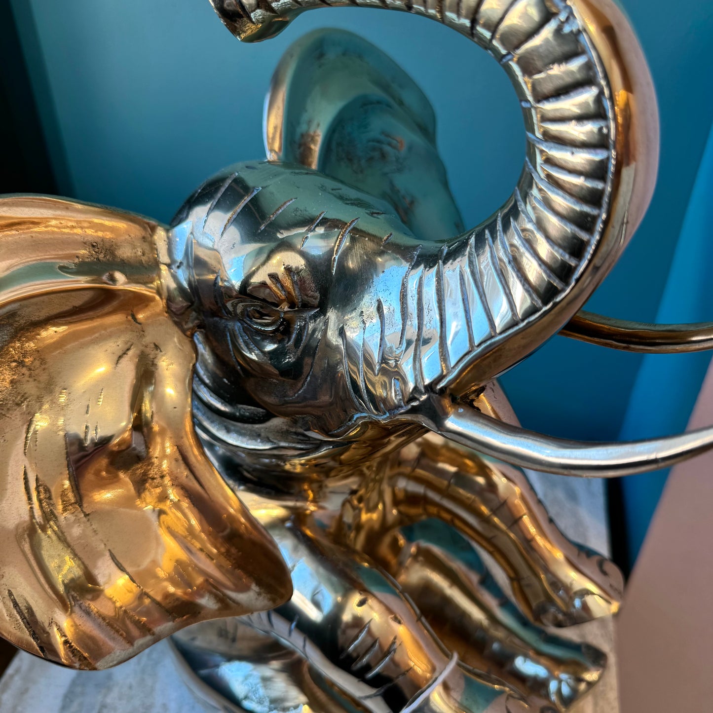 Vintage Extra Large Brass Seated Elephant