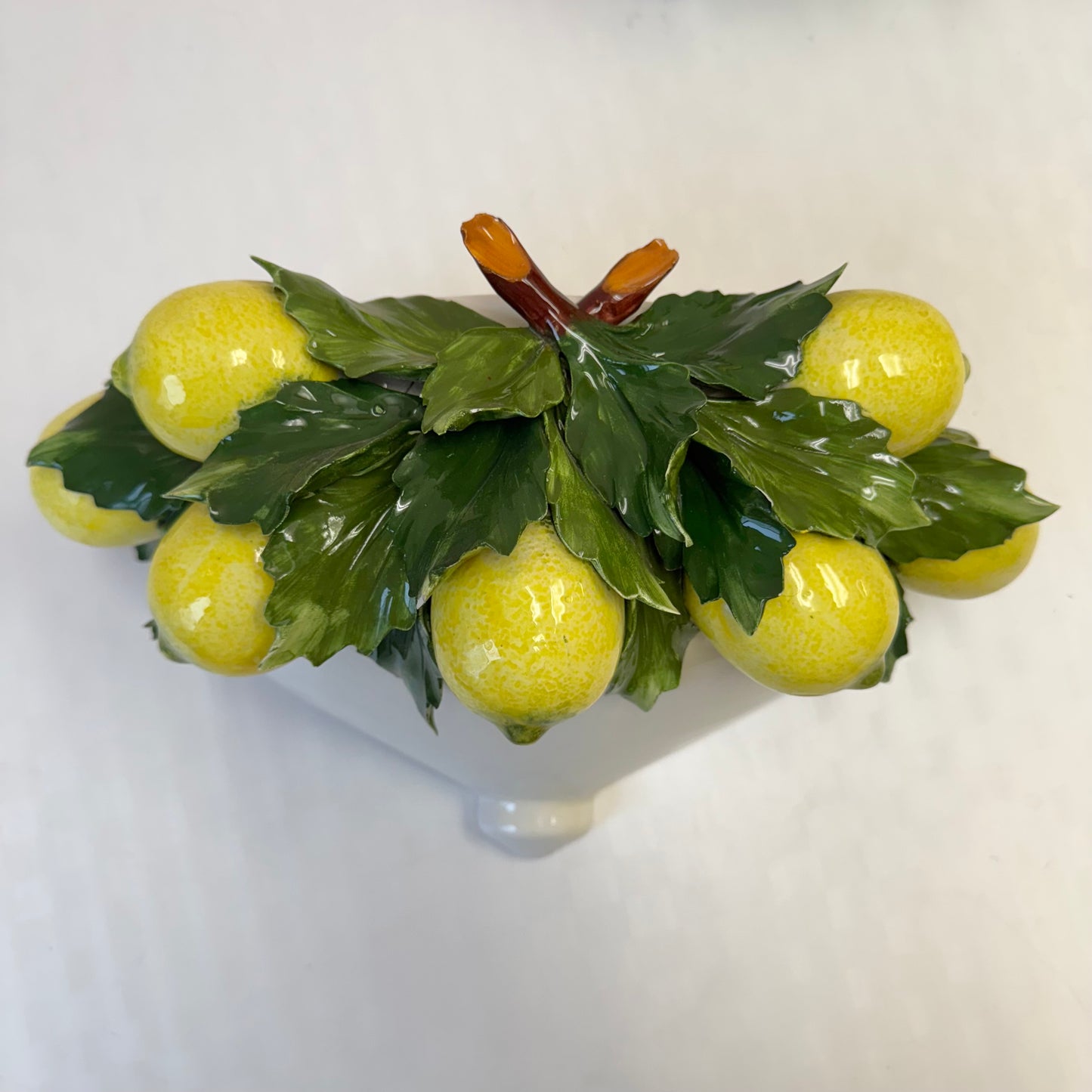 Pair of Vintage Italian Capodimonte Porcelain Lemon Wall Sconce Pockets